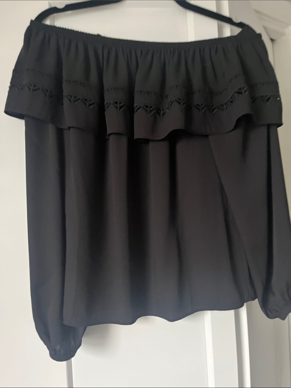 White House Black Market Black Off-Shoulder Ruffle Blouse